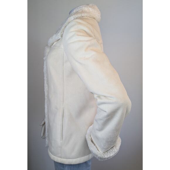 Jones New York Jacket Small Ivory Faux Shearling Trim Button Front Winter Cozy - Picture 5 of 12